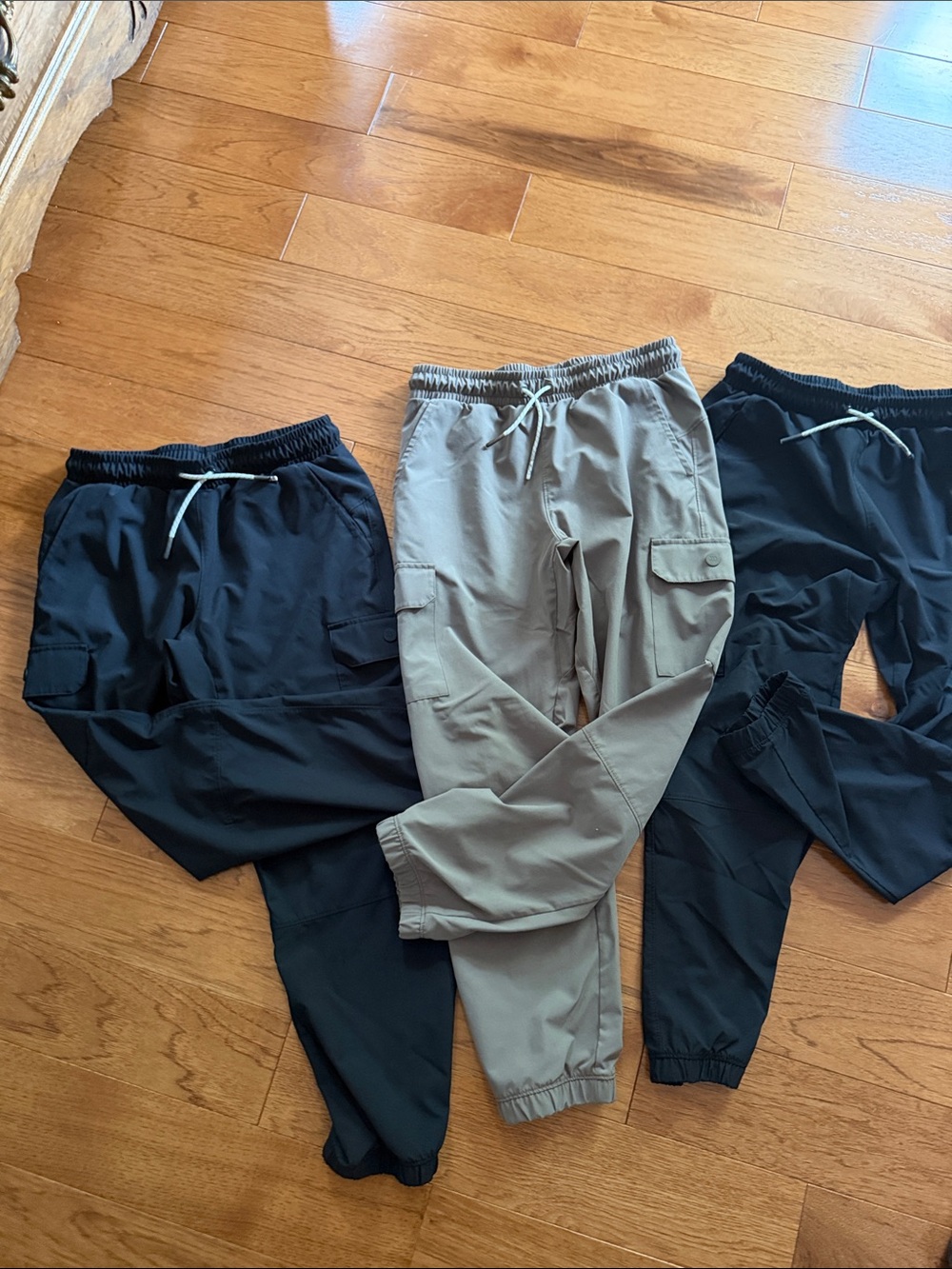 Boys Cargo Jogger Pants in Black & Khaki — Drawstring Elastic Waist